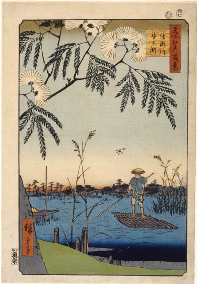 Kanasugi-broen i Shibaura (træblok i farver) af Ando or Utagawa Hiroshige