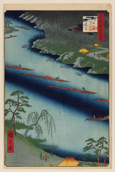 Kawaguchi-færgen og Zenkoji-templet af Ando or Utagawa Hiroshige
