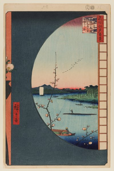 Udsigt fra Massaki over Suijin-helligdommen, Uchigawa Inlet og Sekiya af Ando or Utagawa Hiroshige
