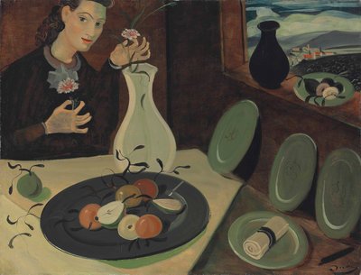 Tallerken med frugt og kvinde med blomster i en vase af Andre Derain