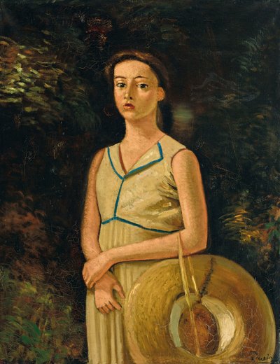 Portræt af Geneviève med stråhat, malerens niece af Andre Derain