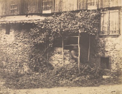 [Rustik bygning med mand under espalier], ca. 1853. af André Giroux
