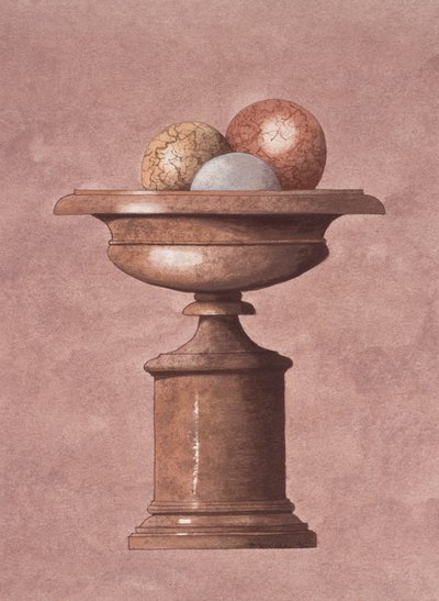 Marmorvase, brun, blå og gule kugler af Andras Kaldor