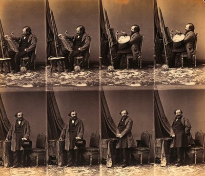 Portræt af maleren Lepualle: ark med seks uskårne cartes de visite (s/h foto) af Andre Adolphe Eugene Disderi