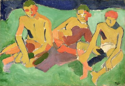 Tre figurer siddende på græs (olie på lærred) af Andre Derain