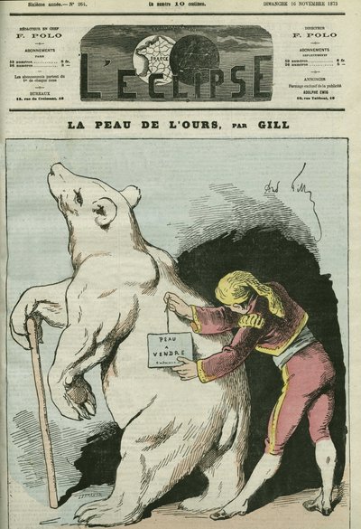 Tegneserie af "The skin of the bear, skin for sale", med henvisning til politikere, der anses for at være sælgere. Cover i "" L