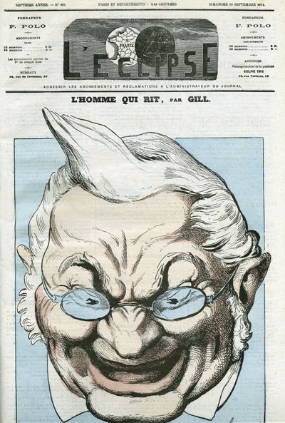 Tegneserie af ""manden der ler"", Adolphe Thiers (1797-1877), fransk politiker. Cover i "" L