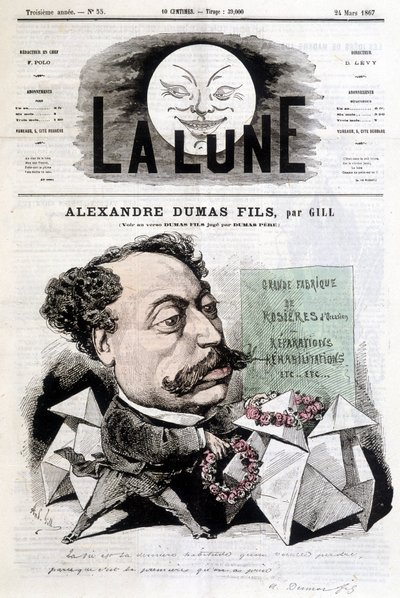 Tegneserietegning på Alexandre Dumas Fils af Gill. Cover "" La Lune"" fra 24/03/1867. af Andre Gill