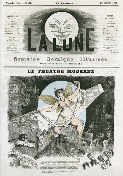 Le Theatre Moderne i Paris. Karikatur af Gill, i "La Lune", 28. oktober af Andre Gill
