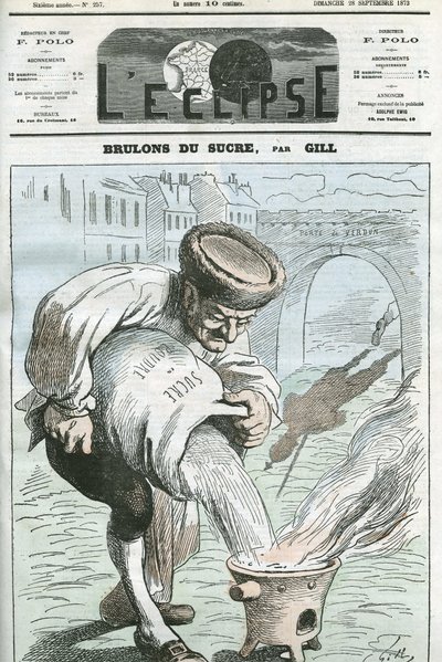 Lad os brænde sukker, en karikatur af tilbagetrækningen af tyske tropper fra Frankrig i henhold til Frankfurt-traktaten den 16. september. Cover i "" L