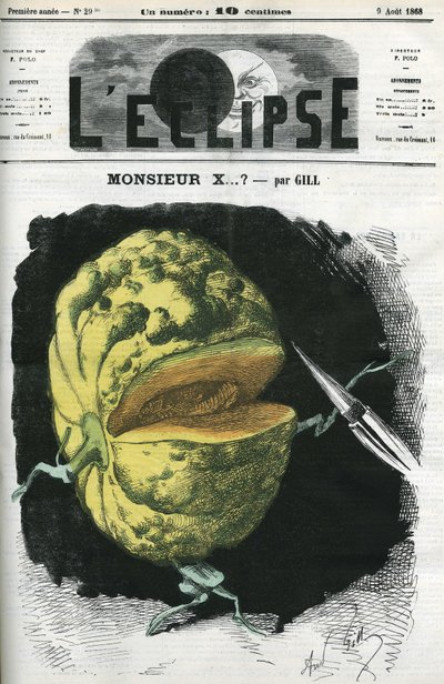 Mr. X... en illustration af en melon af Gill som reaktion på censur. Cover i "" L