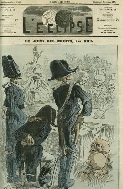 På de dødes dag blev Napoleon III (1808-1873) dommer for en skeletforsamling for Sedans nederlag. Cover i "" L