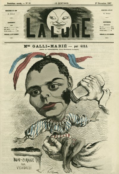 Portræt af Celestine Galli-Marie (Galli Marie) (1840-1905), fransk sangerinde for Opera-Comique. Tegnefilm af Gill, i "La Lune", 1. december af Andre Gill
