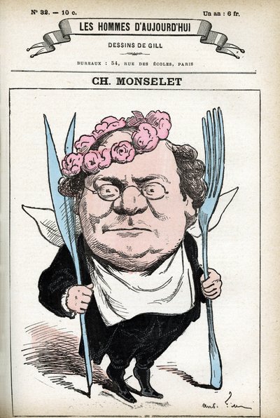 Portræt af Charles Monselet (1825-1888), fransk digter, journalist, romanforfatter og gastronom. Tegnefilm af Gill, i "Les Homme d