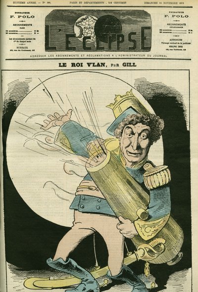 Portræt af Christian (1821-1889), fransk sanger, i rollen som kong Vlan i stykket "" Le voyage dans la lune" af Jacques Offenbach. Cover i "" L