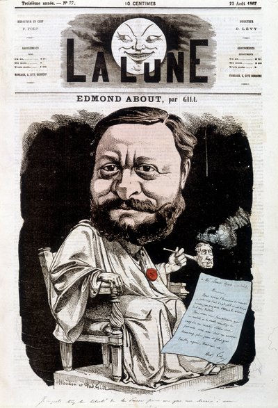 Portræt af Edmond About, fransk forfatter (1828-1885). I La lune, 25/08/1867. Karikatur af Gill. af Andre Gill