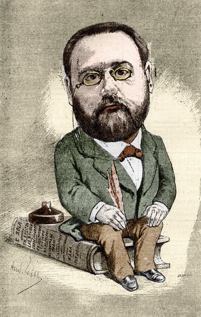Portræt af Emile Zola (1840-1902) fransk forfatter. Tegnefilm af Andre Gill for den illustrerende verden. af Andre Gill