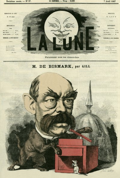 Portræt af Otto von Bismarck (1815-1898), tysk kansler. Tegnefilm af Gill, i "Månen", 7. april af Andre Gill