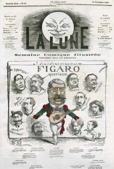 Portræt af journalister fra "Figaro Quotidien"". Tegnefilm af Gill, i "Månen", 18. november af Andre Gill