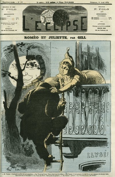 Romeo og Juliette, Adolphe Thiers (1797-1877), deputeret i Paris, forlod byen til Versailles, da han blev præsident for republikken. Cover i "" L