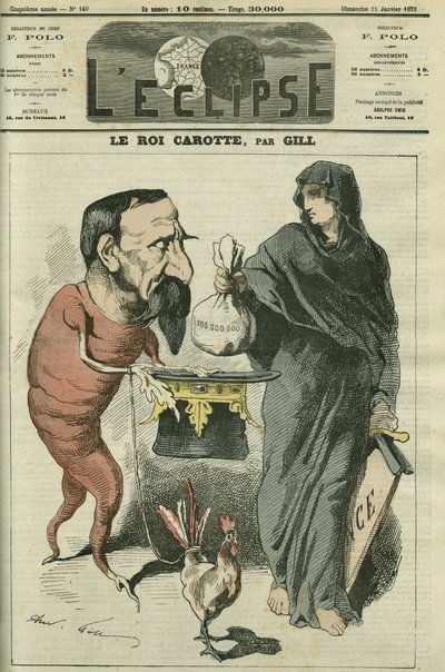 Gulerodskongen, Napoleon III (1808-1873), republikkens præsident og franskmændenes kejser indtil Sedans nederlag i 1870. Omslag i "" L