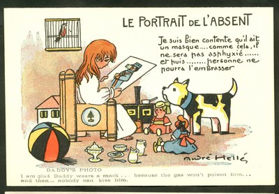 Postkort, Farvesatirisk: Portrættet af den fraværende - Krigen 14-18, Barndomsillustration af Andre Helle (1875-1945) af Andre Helle