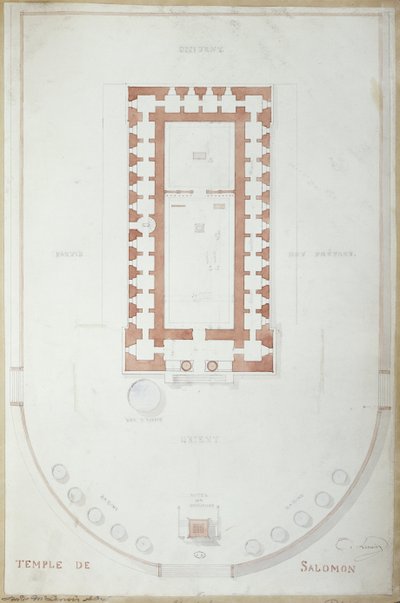 Plan over Salomons tempel i Jerusalem, midten af det 19. århundrede (blæk og wc på papir) af Andre Lenoir