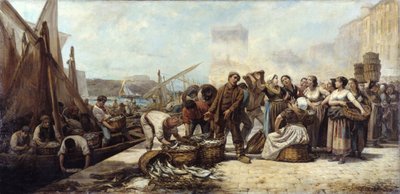Ankomst af fiskere til den gamle havn i Marseille af Andre Marius Guindon