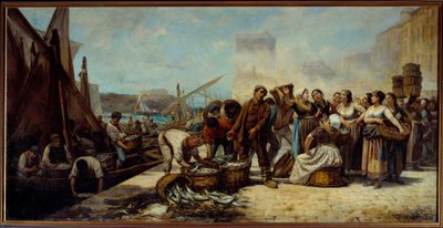 Fiskernes ankomst til Quai Saint Jean i Marseille Maleri af Andre Marius Guindon (1830-?) 1800-tallets Marseille, Museum of Fine Arts af Andre Marius Guindon
