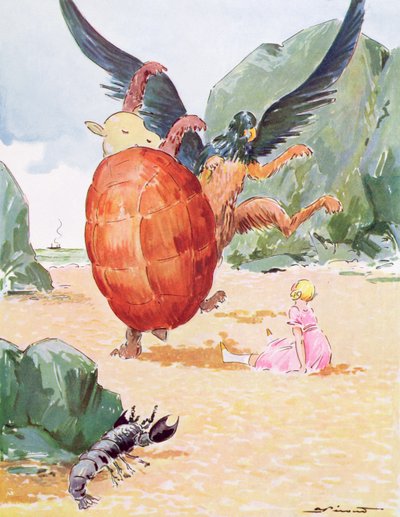 Alice, the Gryphon and the Mock Turtle, illustration fra 
