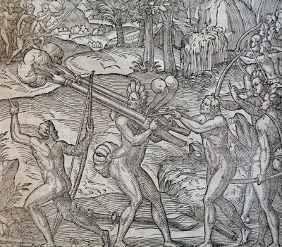 Kamp mellem indfødte i Canada, gravering fra Cosmographie Universelle, af Andre Thevet, Paris 1575 af Andre Thevet