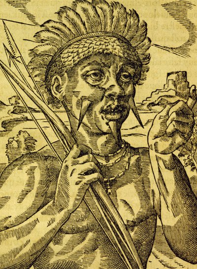 Chef for kannibalstammen, gravering fra Universal Cosmology, af Andre Thevet (1504-1592), Paris af Andre Thevet