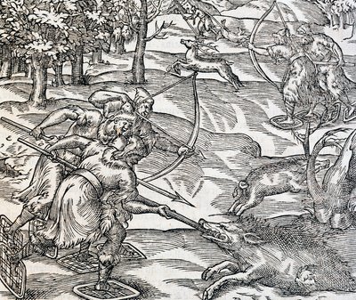 Indianers ornejagt, gravering fra Universal Cosmology, af Andre Thevet (1504-1592), Paris af Andre Thevet