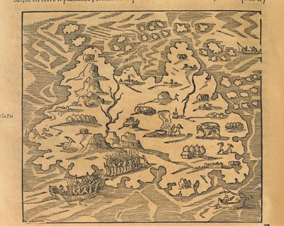 Kort over Trinity Island i Antillerne, fra Universal cosmography af Andre Thevet af Andre Thevet