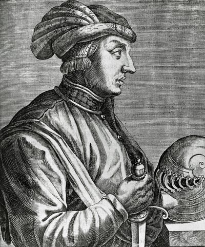 Portræt af Castruccio Castracani (ca 1281-1328), Lord of Lucca, gravering fra The True Portraits and Lives of Illustrious Men af Andre Thevet