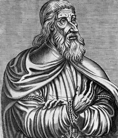 Portræt af Jacques de Molay (1243-1314), fransk stormester af tempelriddere, gravering af Andre Thevet (1504-1592), udgivet i 1584 af Andre Thevet