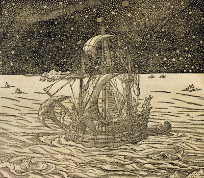 Sømænd følger den nordlige rute, gravering fra Universal Cosmology, af Andre Thevet (1504-1592), Paris af Andre Thevet