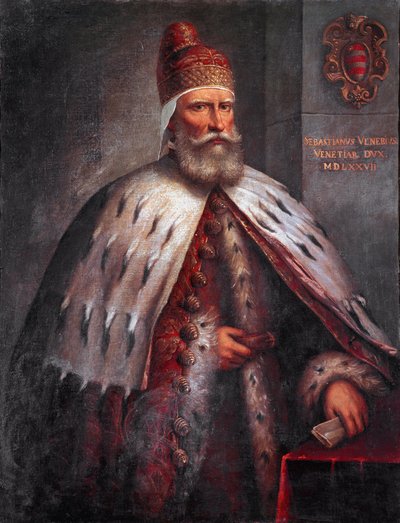 Portræt af Doge Sebastiano Venier (1496-1578), condottiere Han ledede den venetianske flåde med Francesco Duodo under slaget ved Lepanto i 1571. Maleri af Andrea de 