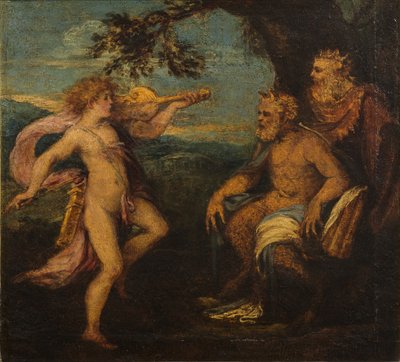 The Judgment of Midas (olie på træpanel) af Andrea Schiavone