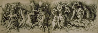 Battle of the Sea Gods (pen og brunt blæk på papir) af Andrea (workshop of) Mantegna