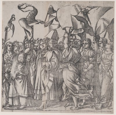 Afsnit C: kvindelige martyrer og helgener, der holder bannere, fra The Triumph of Christ, 1836. af Andrea Andreani