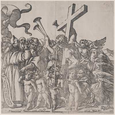 Afsnit D: engle, der lader trompeter osv., fra The Triumph of Christ, 1836. af Andrea Andreani