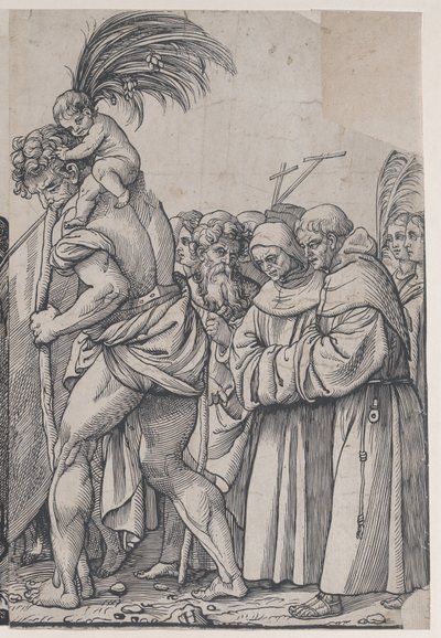 Afsnit H: Sankt Christopher bærer Kristusbarnet, fra The Triumph of Christ, 1836. af Andrea Andreani