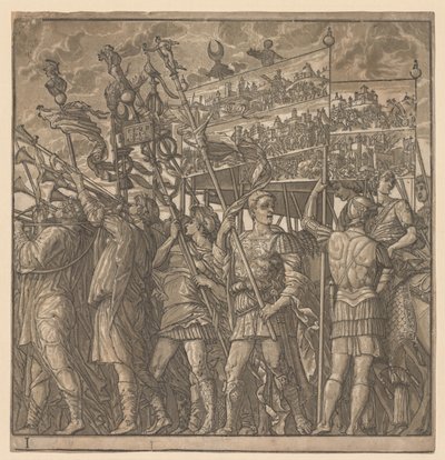 Julius Cæsars triumf: Soldater, der bærer billederne af krigen, 1593-99. af Andrea Andreani