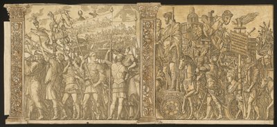 Julius Cæsars triumf [nr. 1 og 2 plus 2 søjler], 1599. af Andrea Andreani