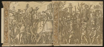 Julius Cæsars triumf [nr. 5 og 6 plus 2 søjler], 1599. af Andrea Andreani
