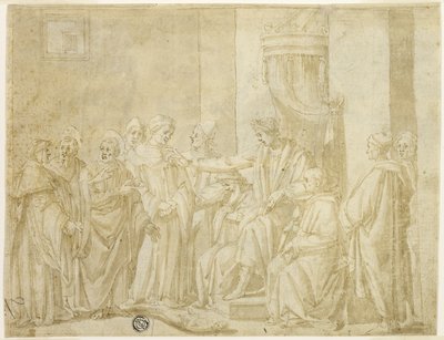 De hellige Peter og Paul skændes med Simon Magus før Nero (rekto); Fem scener fra historien om Moses (verso) af Andrea Boscoli