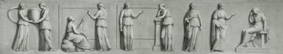 Et grisaille-panel, der viser kvindefigurer inklusive muser af Andrea Casali