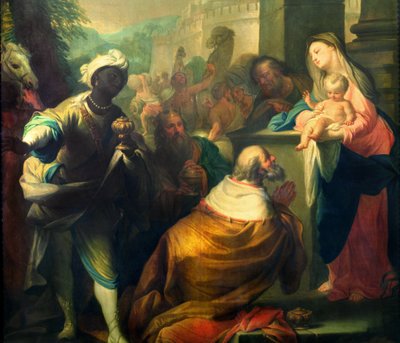 Magiernes tilbedelse, detalje af de tre konger, c.1750 detalje af 87285 af Andrea Casali