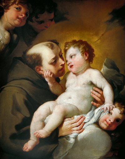 Sankt Antonius af Padova med Jesusbarnet, af Andrea Lanzani (1641-1712), olie på lærred, 92x78 cm af Andrea Lanzani